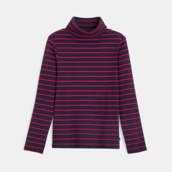 تيشيرت بياقة عالية مخطط باللون الأحمر للأولاد